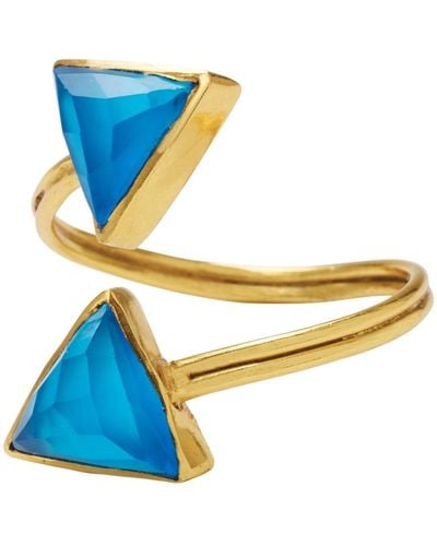 YAA YAA LONDON Ebien Gemstone Gold Adjustable Ring - Blue