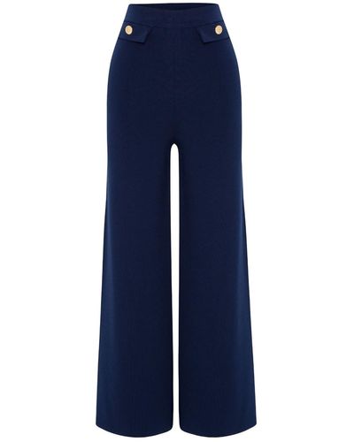 Peraluna Marlene Trouser Button Detailed Knit Trousers In Navy - Blue