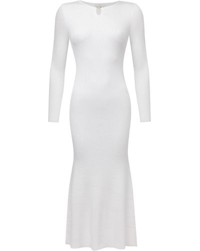 Peraluna Buckle Detailed Ribbed Knit Sweater Dress In Ecru - White