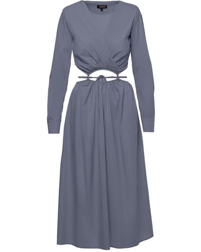 BLUZAT Midi Dress With Waist Cut-out - Blue