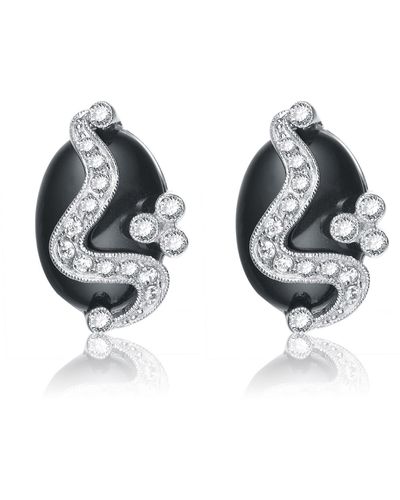 Genevive Jewelry Sterling Silver Clear Cubic Zirconia And Black Swirl Earrings