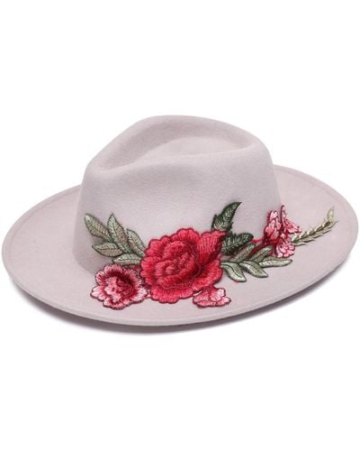 Justine Hats Fedora Hat With Floral Embroidery - Pink