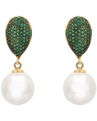 LÁTELITA London Baroque Pearl Classic Drop Earrings Emerald Green - Multicolor