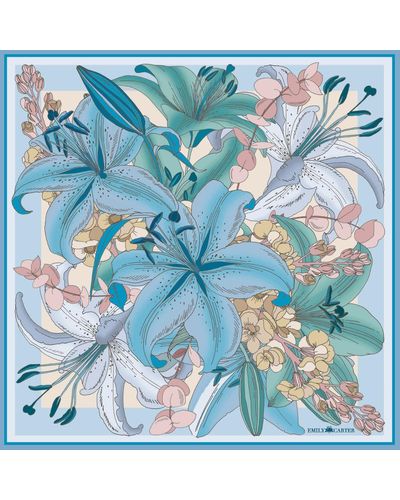 Emily Carter The Lily Bouquet Silk Scarf - Blue