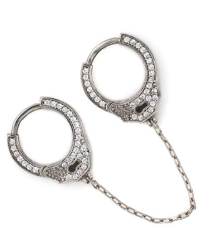 Ebru Jewelry Sterling & Diamond Handcuff Design Earrings - White