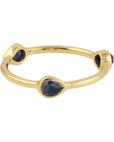 Artisan 10k Yellow Gold In Pear Cut Blue Sapphire Gemstone Band Ring Handmade Jewellery - Metallic