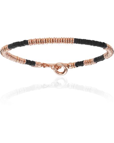 Double Bone Bracelets Black African Beaded Bracelet With Pink Gold - Metallic