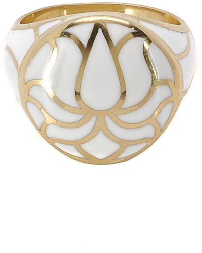 Ebru Jewelry Spiritual Growth White Lotus Flower Medium Size Ring