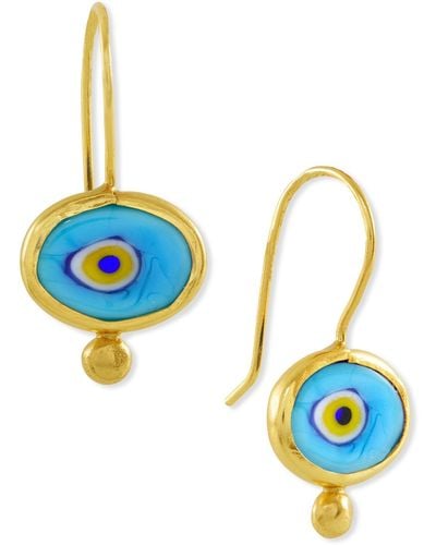 Ottoman Hands Alara Evil Eye Drop Earrings - Blue
