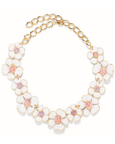 The Pink Reef Hand Painted Floral Necklace - Metallic