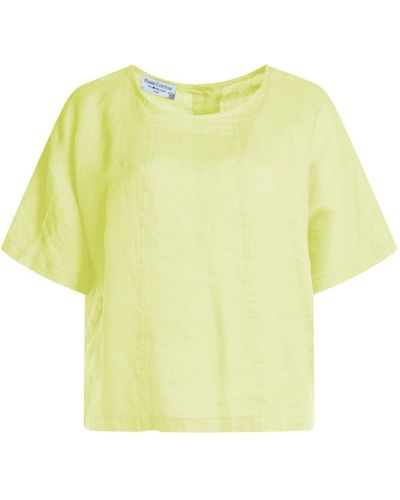 Haris Cotton Linen Curve Blouse With Back Buttons - Yellow
