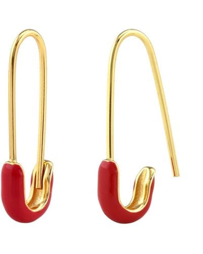 Kris Nations Safety Pin Enamel Hoop Earrings - Red