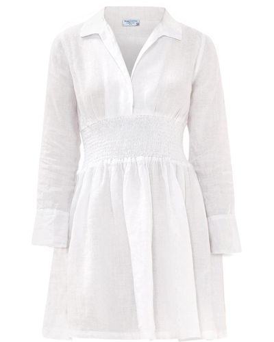 Haris Cotton Mini Shired Detail Linen Dress - White