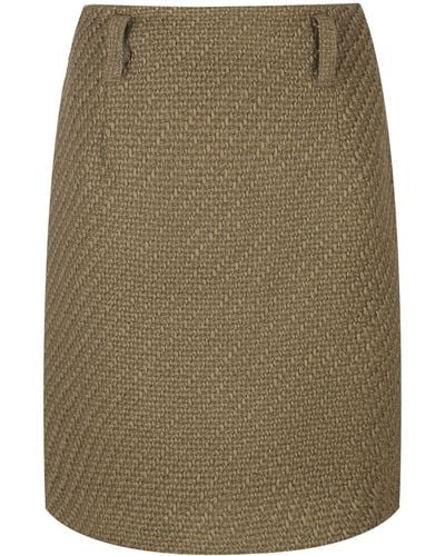 Conquista Olive Jacquard Wool Coat Fabric Mini Skirt - Green