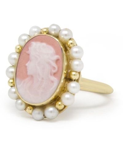 Vintouch Italy Little Lovelies Gold-plated Pink Cameo Pearly Ring