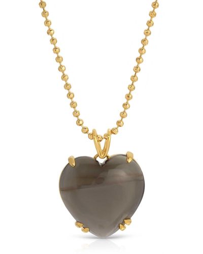 Glamrocks Jewelry Black Moonstone Heart Necklace - Metallic
