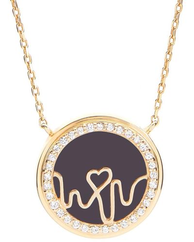 BLOOMTINE | Earth Angel HQ Loves Frequencytm 18k Gold Diamond & Onyx Heartbeat Necklace - White