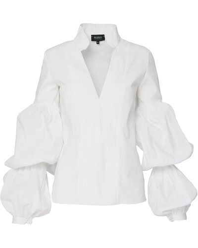 BLUZAT Cotton-poplin Shirt With Long Puffed Sleeves - White