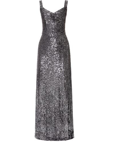 AGGI Jessica Silver Diamond Maxi Sequin Evening Dress - Gray