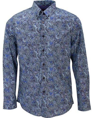 lords of harlech Mitchell Paisley Goal Shirt In Ocean - Blue