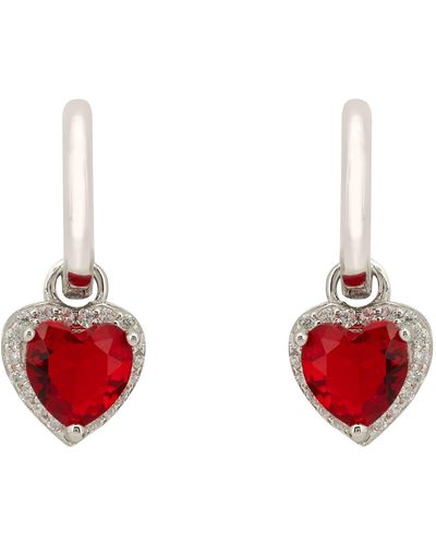 LÁTELITA London Cupids Sparkle Ruby Heart Drop Earrings Silver - Red