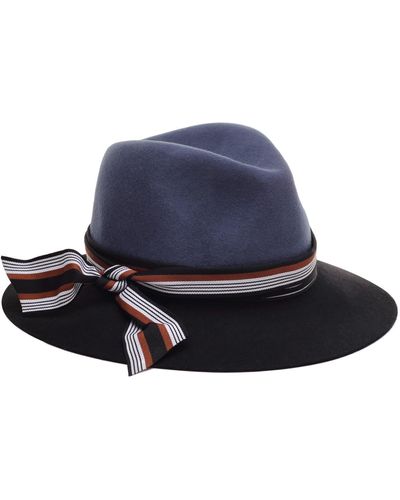 Justine Hats Wide Two Tone Fedora Hat - Blue