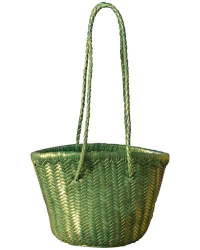 Rimini Zigzag Woven Leather Bucket Bag In Small Size 'alessandra' - Green