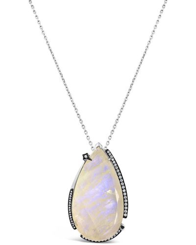 SALLY SKOUFIS Surrender Necklace With Natural Black Diamond & Moonstone In Platinum - Metallic