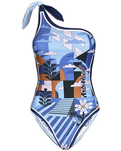 Jessie Zhao New York Imagination Reversible One-shoulder Swimsuit - Blue