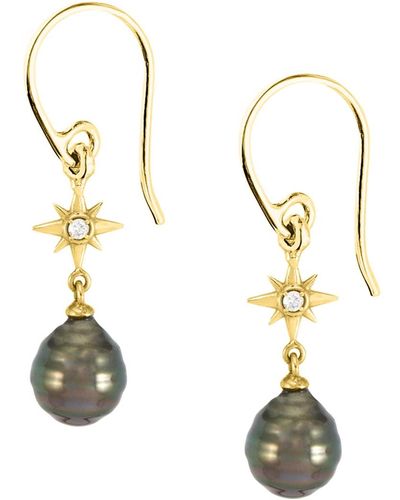 Dower & Hall Fine Yellow & Diamond North Star Ear Drops With Tahitian Pearl - Metallic