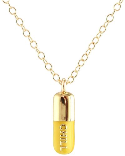 Kris Nations Chill Pill Enamel Necklace Gold Filled & Sunshine Yellow Enamel - Metallic