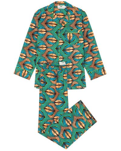 Ohema Ohene African Print Pyjamas Ls- Feather - Green