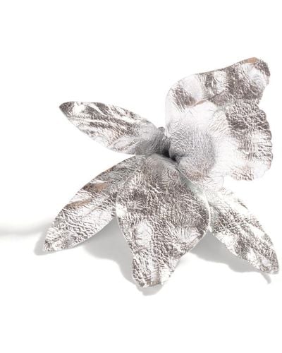 The Pink Reef Leather Orchid French Clip Hair Barrette - White