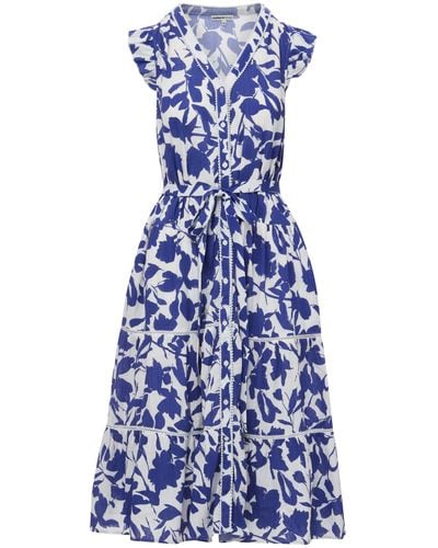 Change of Scenery Emily Tiered Maxi Shirt Dress In Moraea Garden Print - Blue
