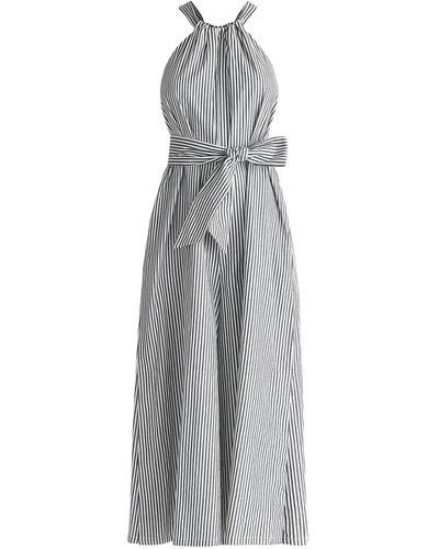 Paisie Striped Halterneck Cotton Jumpsuit In Navy & White - Grey