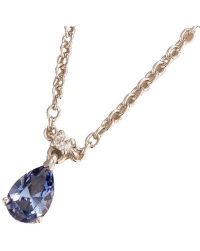 Juvetti Ori Small White Gold Pendant Necklace Pastel Blue Sapphire & Diamond