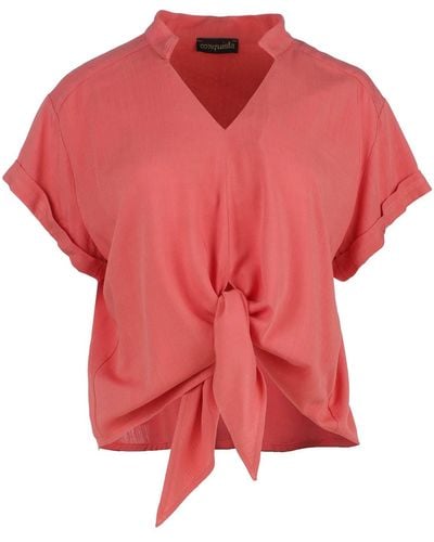 Conquista Tie Detail Coral Top - Red