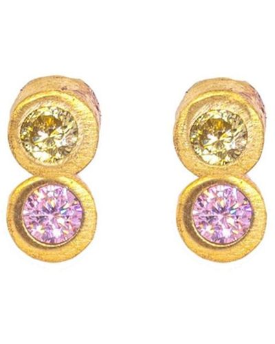 Lily Flo Jewellery Disco Dot Pink And Yellow Sapphire Stud Earrings - Metallic
