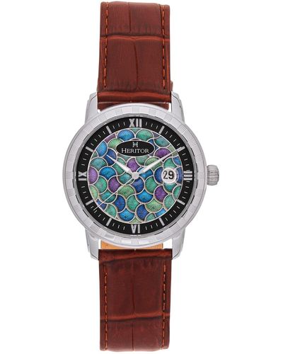 Heritor Protégé Leather-band Watch With Date - Multicolor