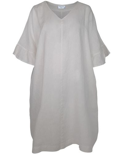 Haris Cotton Cami Ruffled Sleeves Linen Dress - Gray