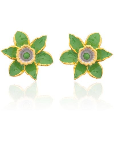 Milou Jewelry Light Daffodil Flower Earrings - Green