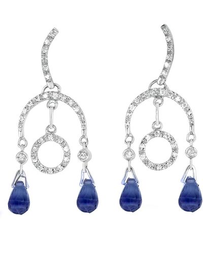 Genevive Jewelry Sterling Sapphire Cubic Zirconia Drop Earrings - Blue