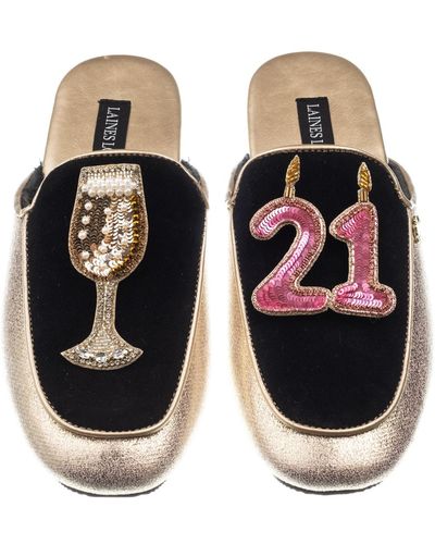 Laines London Classic Mules With 21st Birthday & Glass Of Champagne Brooches - Black