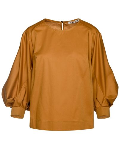 Conquista Mustard Top With Bishop Sleeves In Sustainable Fabric. - Orange