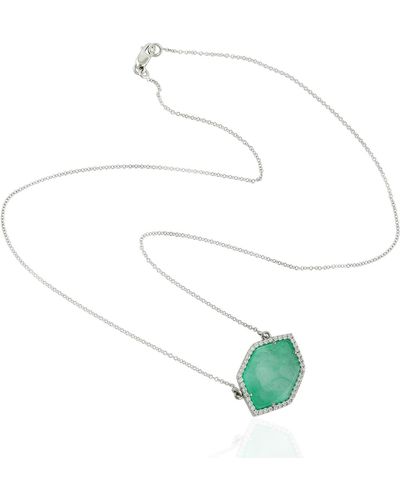 Artisan White Gold Natural Diamond Emerald Chain Necklace Handmade Jewelry