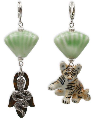 Midnight Foxes Studio Baby Tiger & Snake Silver Earrings - Green