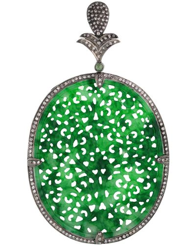 Artisan Gemstone Pave Diamond 18k Gold 925 Sterling Silver Pendant Jewelry - Green