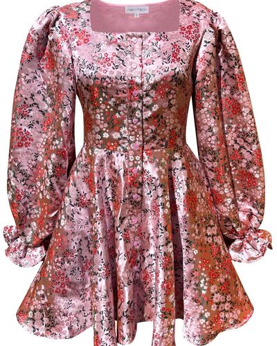 Madeleine Simon Studio Pink Jacquard Abba Dress. - Red