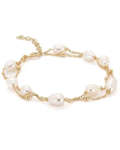 Ebru Jewelry Pearl Stone Gold Chain Dainty Bracelet - Metallic