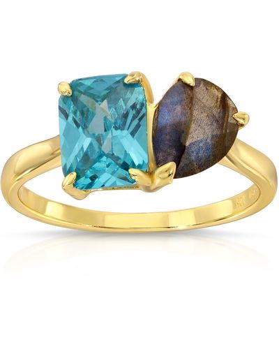 Native Gem Perfect Pair Ring- Pariba + Labradorite - Blue